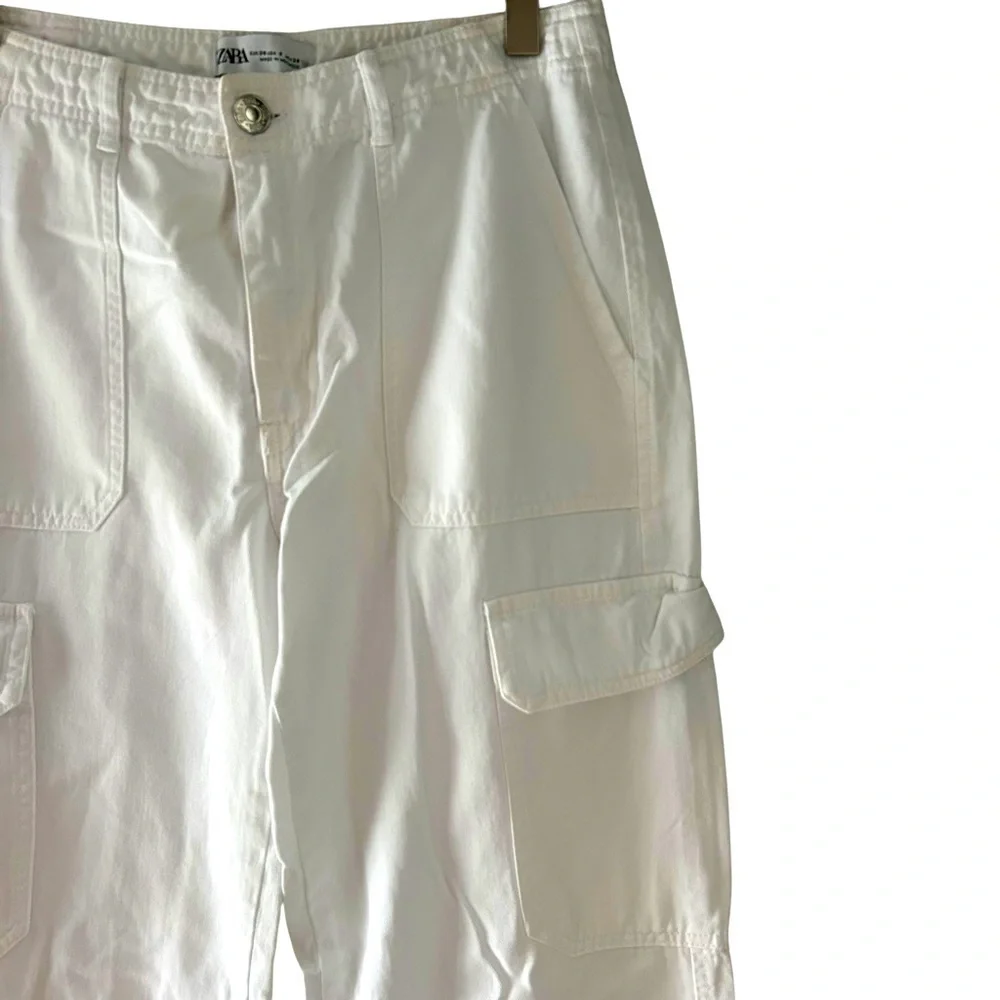 Zara Straight Leg Cotton Cargo Pants - Picture 6 of 13